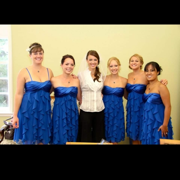 Cache royal blue strapless dress with ruffles, size 10. Like New - Picture 5 of 5